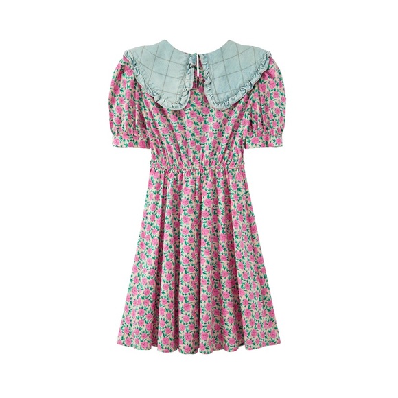 CHUU Pink and Blue Floral Puff Sleeve Dress - Picture 4 of 11